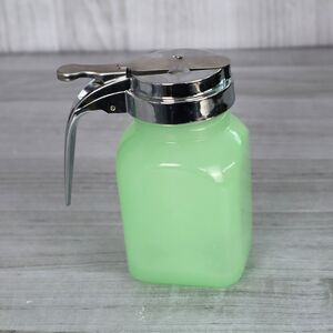 Tablecraft Green Jadeite Depression Style Glass Syrup Dispenser Vintage Kitchen